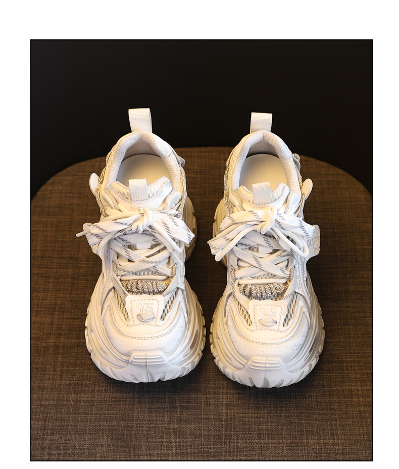 Giày sneaker nữ đế dày tăng chiều cao 12cm mặt lưới thoáng khí — Tro thô chi tiết 19