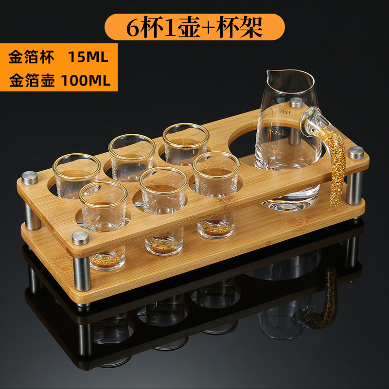 Fabricantes de copas de licor de lámina de oro tazas de cristal de alta calidad tazas de licor de vidrio escalas divisor de licor un sorbo de tazas de licor set