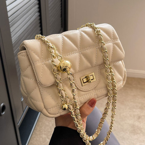 2024 New High-Quality Texture Diamond Chain Strap Women's Bag Simple Korean Style Single Shoulder Bag Fashion Trend Crossbody Small Square Bag