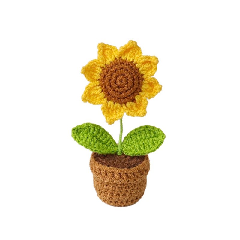 完成品クロスボーダー手作りかぎ針編みひまわり模擬花鉢植えデスクトップ装飾装飾品かわいい女の子の卒業ギフト|undefined