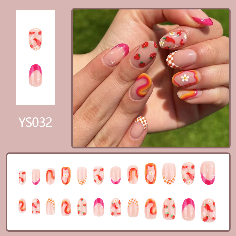 25g Weight press-on nails Nail Supplies Plastic Material Flower, Strawberry Pattern Flower Strawberry Chili Plastic Press-on Nails 1