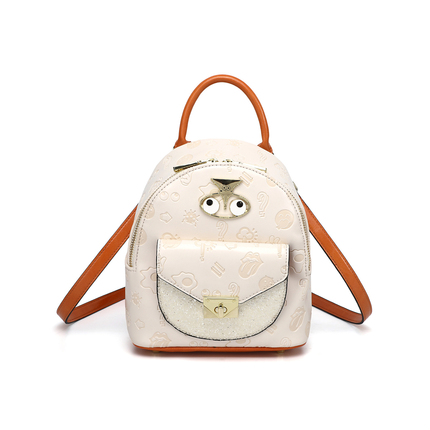 Nuevo material especial en relieve mochila encantadora de moda con cremallera de contraste de color PU bolso de mano 2859 #