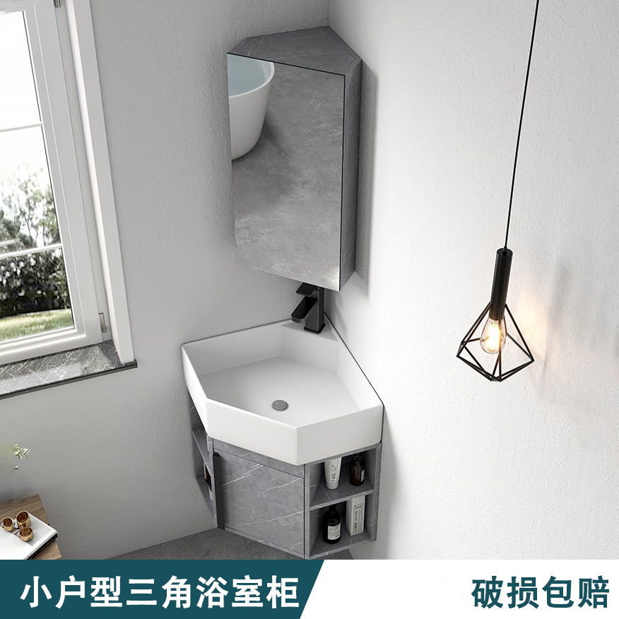 Triángulo montado en la pared gabinete de baño de cerámica lavado a mano lavabo combinación esquina lavabo piscina balcón pequeño apartamento