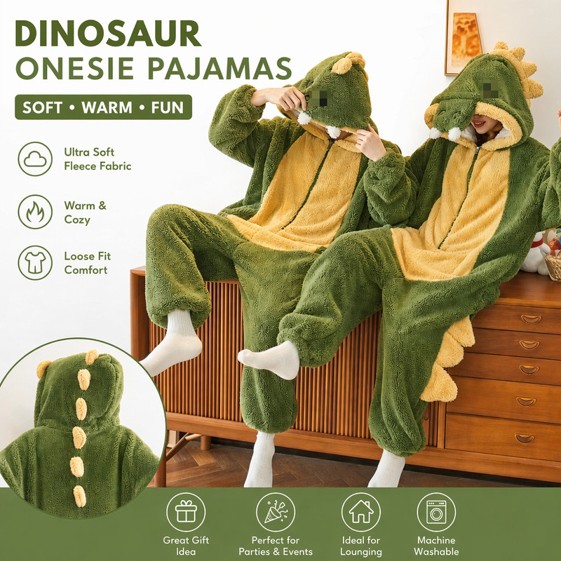 Cross-Border Autumn and Winter Cute Dinosaur Thickened Cartoon Animal Crocodile One-Piece Pajamas Coral Fleece Unisex Loungewear Cross-Border Autumn and Winter Cute Dinosaur Thickened Cartoon Animal Crocodile One-Piece Pajamas Coral Fleece Unisex Loungewear