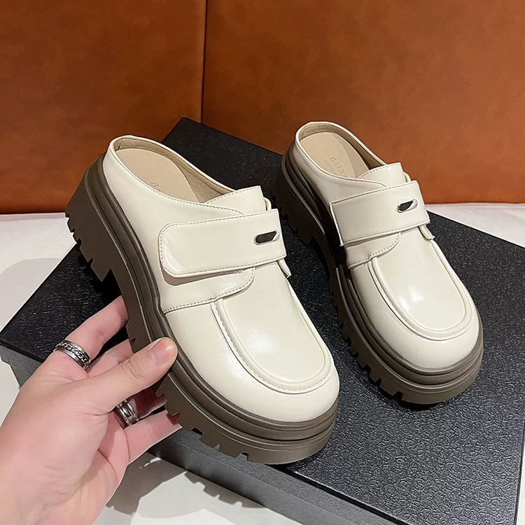 Новые ботинки Lefu носить на улице Баотоу полторы шлепанцы женские весной и осенью новые липучки на сосновой подошве маленькие кожаные туфли на толстой подошве