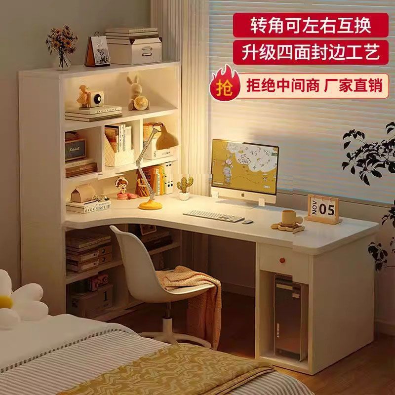 Escritorio de esquina, estantería, escritorio integrado, escritorio para computadora de escritorio para el hogar, escritorio de esquina para dormitorio, estantería para estudiantes, escritorio