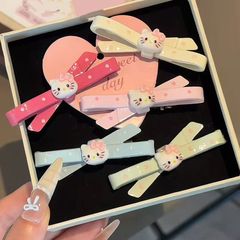 糖果色波点猫咪交叉领结发夹日系甜美高颜值少女风侧边鸭嘴夹发饰