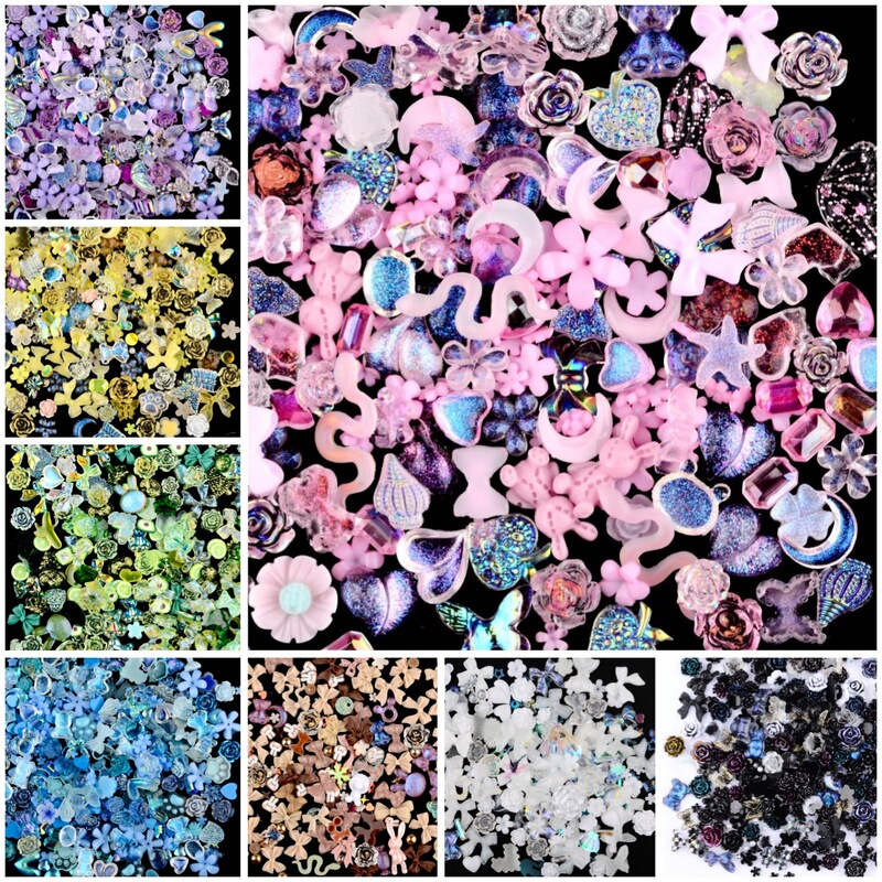 New Nail Art Accessories Mixed Set: Aurora Nail Rhinestones, 3D Bear, Camellia, Bow, Ribbon, Heart, Aurora Nails