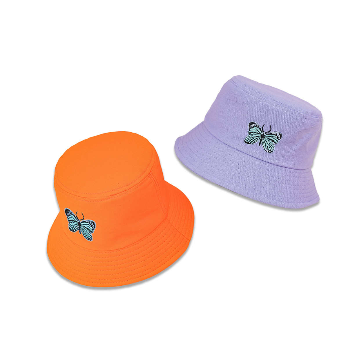 Nuevo sombrero de pescador de mariposa azul bordado simple todo partido sombrero de mujer de ala ancha cara de aspecto pequeño sombrero de lavabo de moda estilo coreano sombrero para el sol