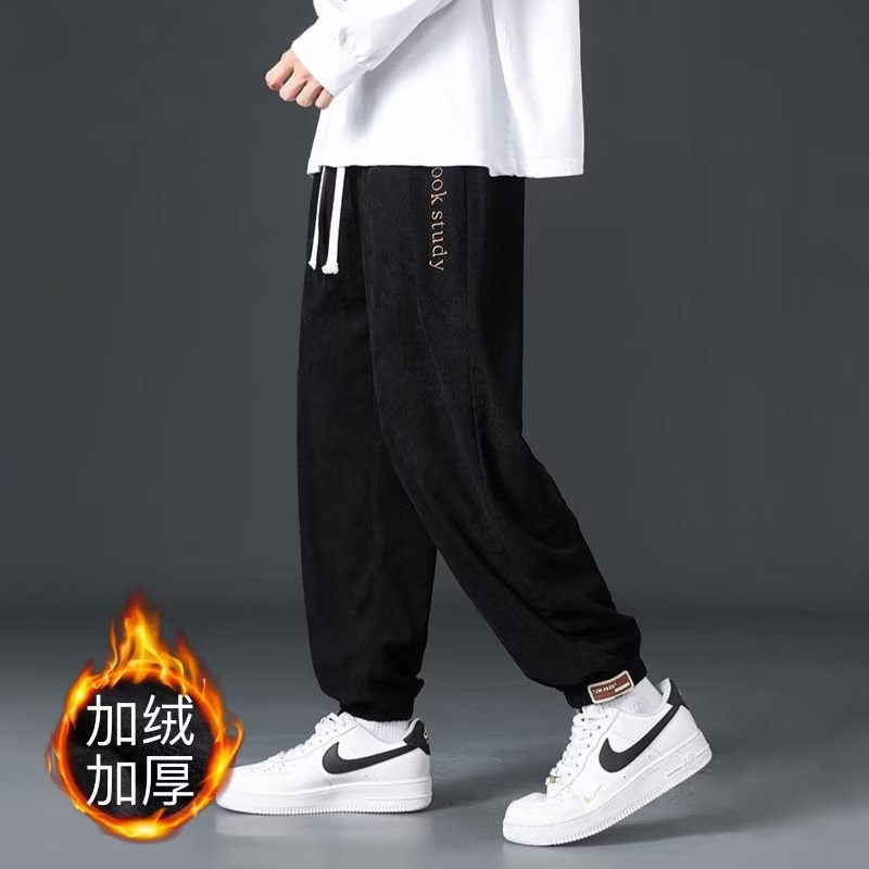 秋冬男士简约复古美式高街束脚裤男潮流宽松灯芯绒加绒休闲长裤|undefined