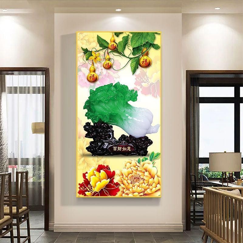 玄关装饰画自粘招财进宝高档贴画现代轻奢黄金满地五福临门发财树|undefined
