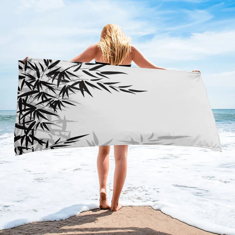 Black and White Bamboo Beach Towel Bathroom Soft Absorbent Towel Microfiber Towel Home Textile Travel Camping Vacation