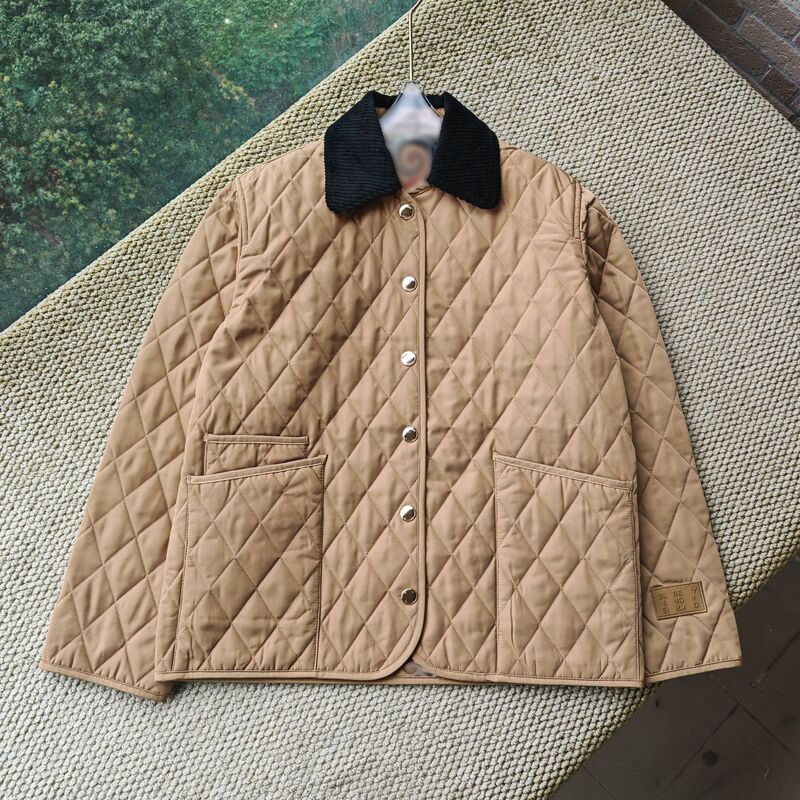 High Version 25 Classic B Brand Corduroy Lapel R Diamond Plaid Cotton Jacket Gold Armor Cotton Coat for Women