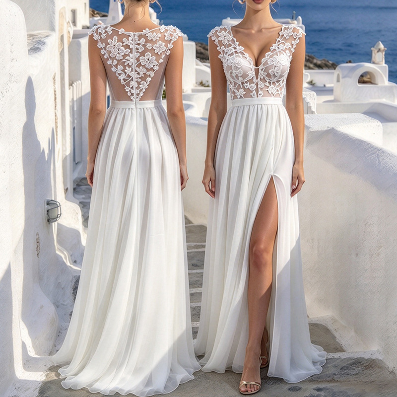 2027 European and American Foreign Trade Cross-Border New Wedding Dresses Amazon Wish Sexy Lace Slit Evening Dress Wholesale 2027 European and American Foreign Trade Cross-Border New Wedding Dresses Amazon Wish Sexy Lace Slit Evening Dress Wholesale