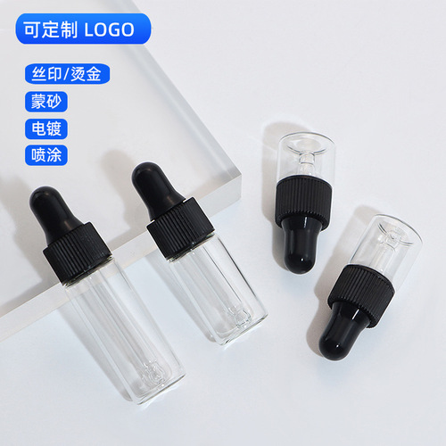 Transparent small dropper essential oil bottle 1ml 5ml 3ml essence cosmetic sample trial packaging glass bottle