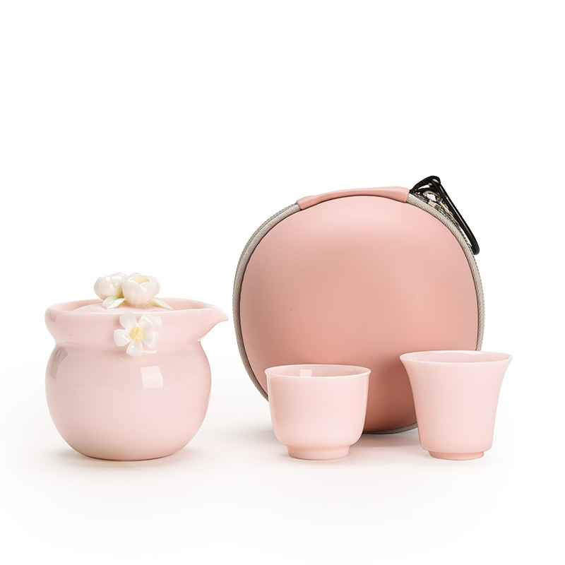 Juego de Té de Viaje Portátil 1 Olla y 2 Tazas de Cerámica