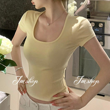 Jmshp Life Milk T-Shirt Imported Merino Wool Tencel Short-Sleeve T-Shirt for Women, Pure Desire Slim-Fit U-Neck Top