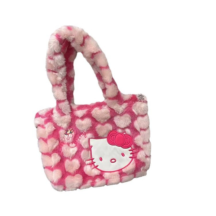 Плечевая сумка (Hello Kitty) Лолита, сумка-тоут на одно плечо с плюшем, розовая, 30×25×5 см