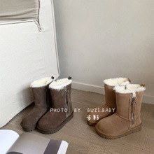 磨砂真皮韩版童鞋儿童雪地靴加绒加厚女童长靴中筒靴女孩靴子保暖