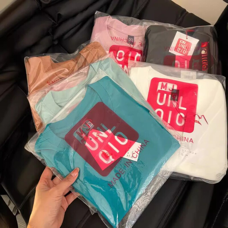 New Heavyweight Mjunlqio U Family Same Style Solona Couple Round Neck Loose Short-Sleeved Colorful T-Shirt with Label Hair