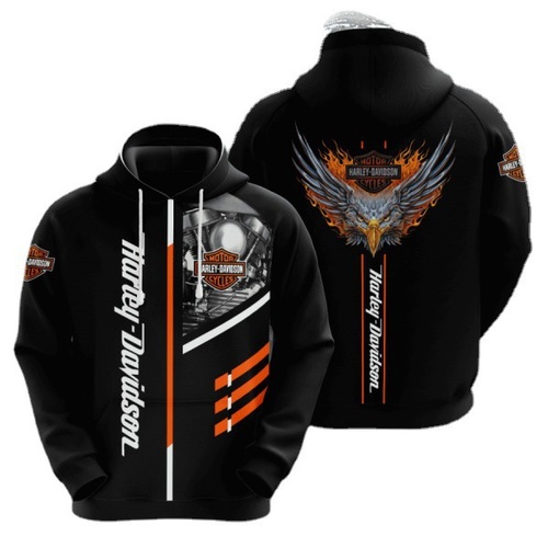  European and American Cross-border New Men's Harley Motor 3D Digital Printing Hooded Sweatshirt