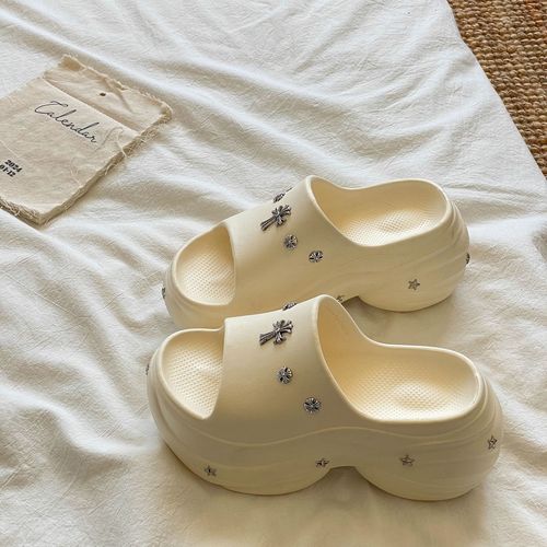 Ladies' Casual Shoes with 8CM Thick Platform High Heels, Outdoor Wear Fashion High Heels, Summer One-Sided Slides, Trendy