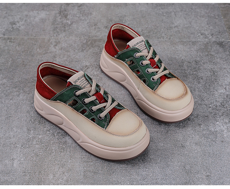 Giày sneaker nữ đế dày da bò thật thoáng khí phối màu mùa hè — Màu vàng chi tiết 13