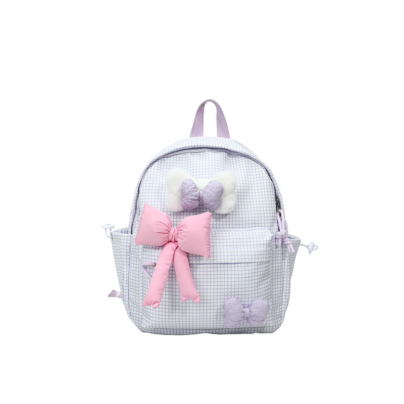 Mochila para niños y niñas a cuadros de estilo occidental, lindo lazo, literario, escuela de escuela primaria, mochila escolar, nueva mochila para niños