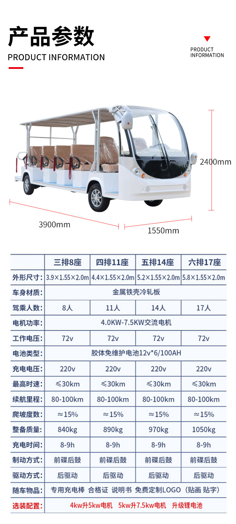 Semi-Enclosed Electric Sightseeing Car 14-Seat Tourist Attraction Sightseeing Car Hotel B&B Sales Office Shuttle Sightseeing Car