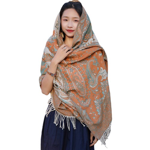 Yunnan Lijiang cashew ethnic style air-conditioned shawl dual-purpose versatile thickened scarf women's large long scarf winter shawl
