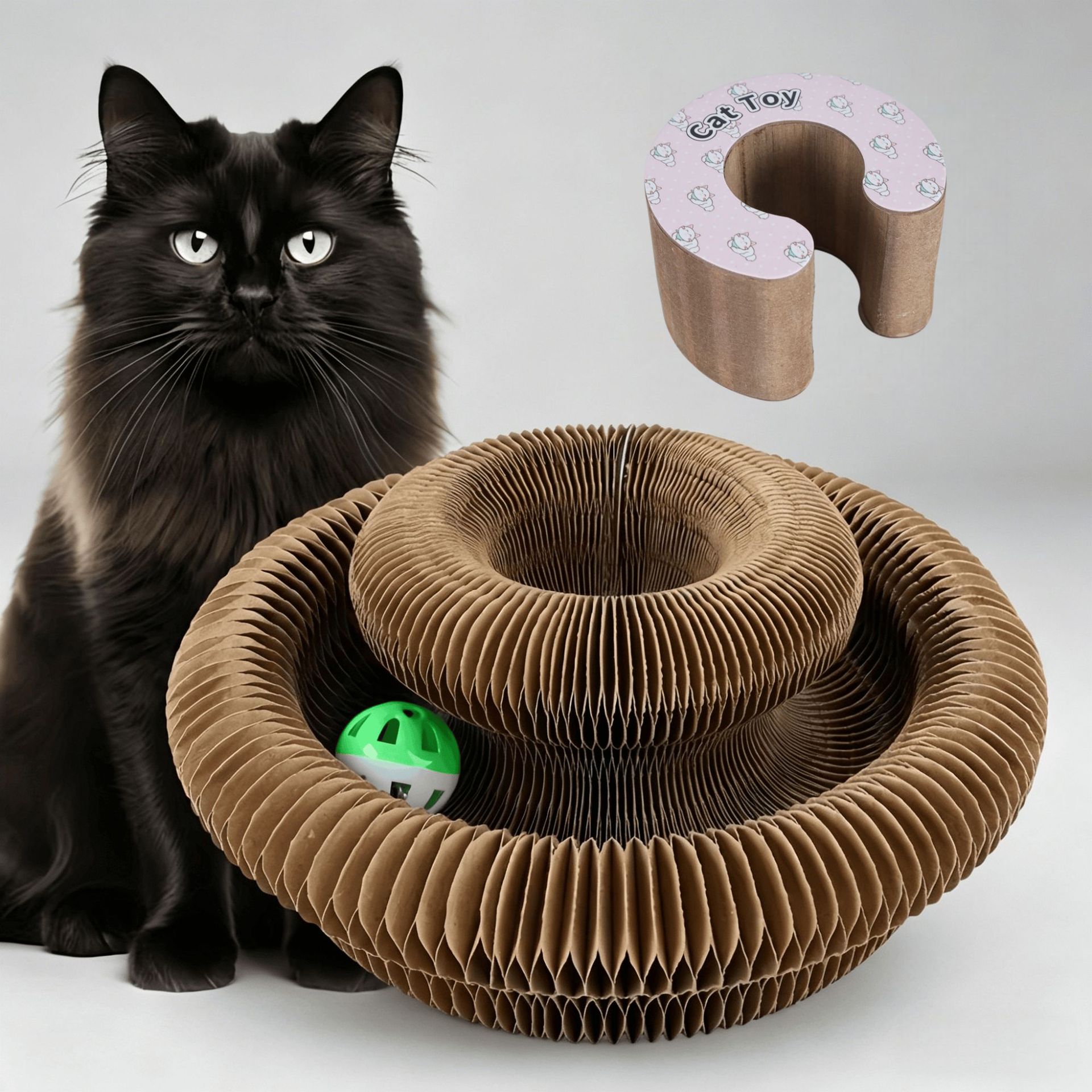 Órgano mágico para gatos agarrar tablero juguete para gatos auto-hi alivio de aburrimiento con campana papel corrugado resistente al agarramiento plegable juguete para gatos