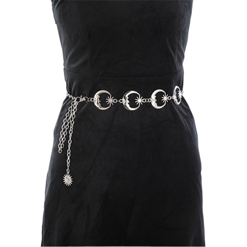 European and American Cross-Border Fashion Metal Moon Waist Chain Female Hip-Hop Punk Love Body Chain Belt Accessories Manufacturer Wholesale