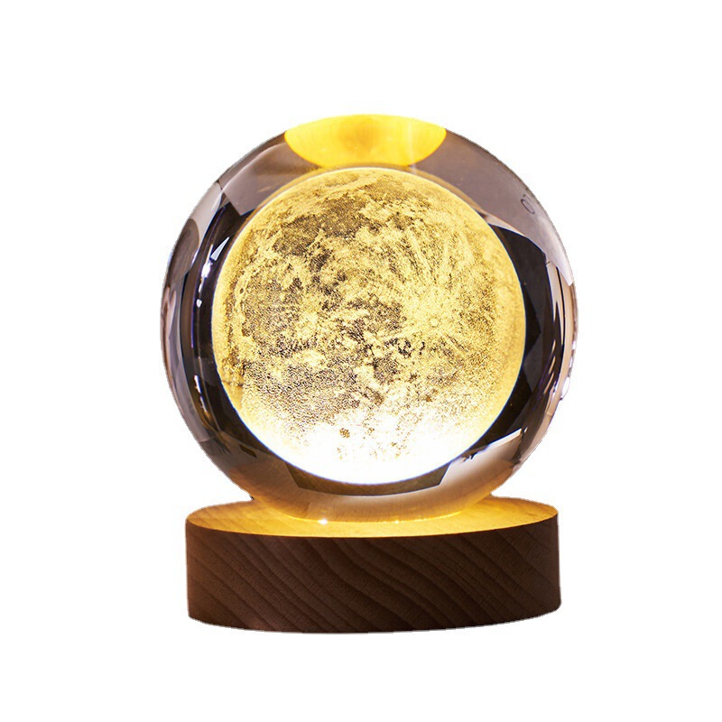 木質発光台座3d内彫刻水晶玉銀河太陽系創意デスクトップ小夜灯置物祝日プレゼント|undefined