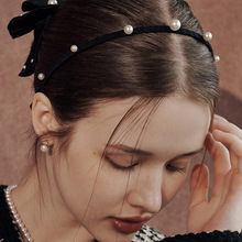 新款韓國飾品女士時尚簡約珍珠黑色手工串珠細發箍頭箍 頭飾批發