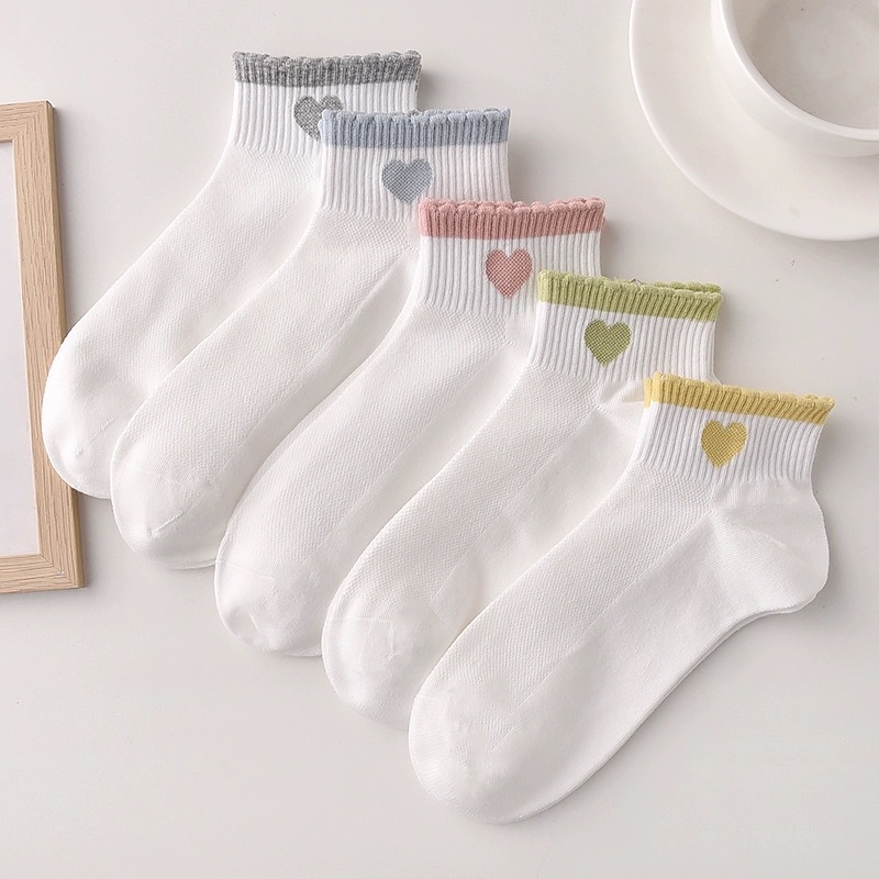 Love White Socks Women's Short Socks Summer Thin Mesh Breathable Korean Style Japanese Cute Boat Socks Student Sports Socks