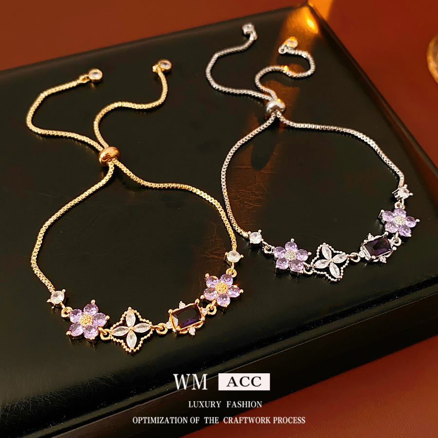Transfronterizo flor de zircón pulsera de extracción lujosa alta sensación de moda pulsera versátil diseño de nicho joyería de mano mujer image 1