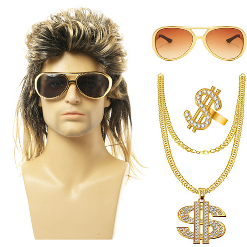 Halloween wig 80s punk hippie disco COS party wig European and American men's curly hair rock long curly hair