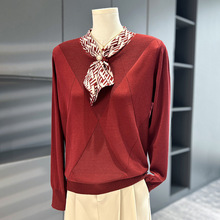 2025年女装中年人洋气针织衫小衫薄款长袖妈妈装气质弹力休闲上衣
