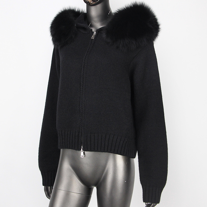 Women's Knitted Sweater With Real Fox Fur Collar For Winter_voghion.com
