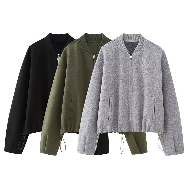 2023 European and American style autumn women's new buckle soft bomber jacket coat 4137