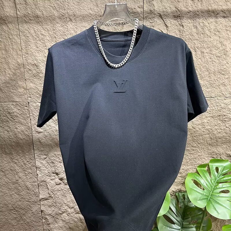 2026 Summer New Men's Short-Sleeve T-Shirt, Solid Color, Stylish Luxury Fashion Brand Men's Heavy-Duty Half-Sleeve Top