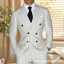 跨境亚马逊高级感条纹西装男士休闲风日常西服套装婚礼修身伴郎服