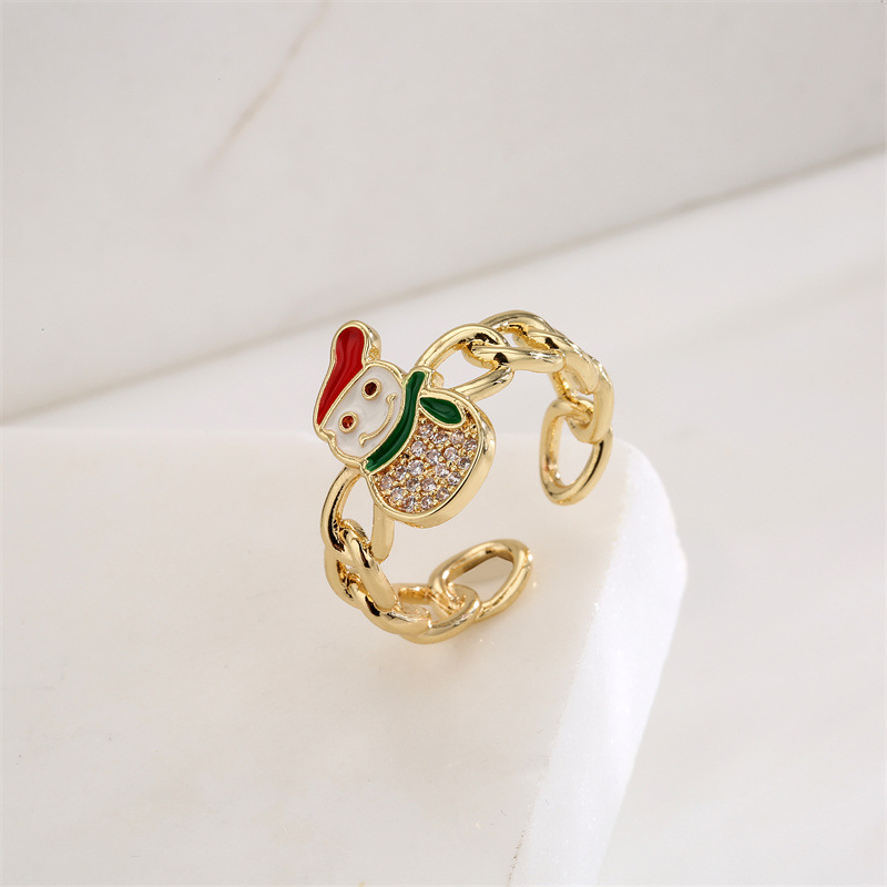 Lady Christmas Hat Santa Claus Copper Zircon Open Ring 1 Piece