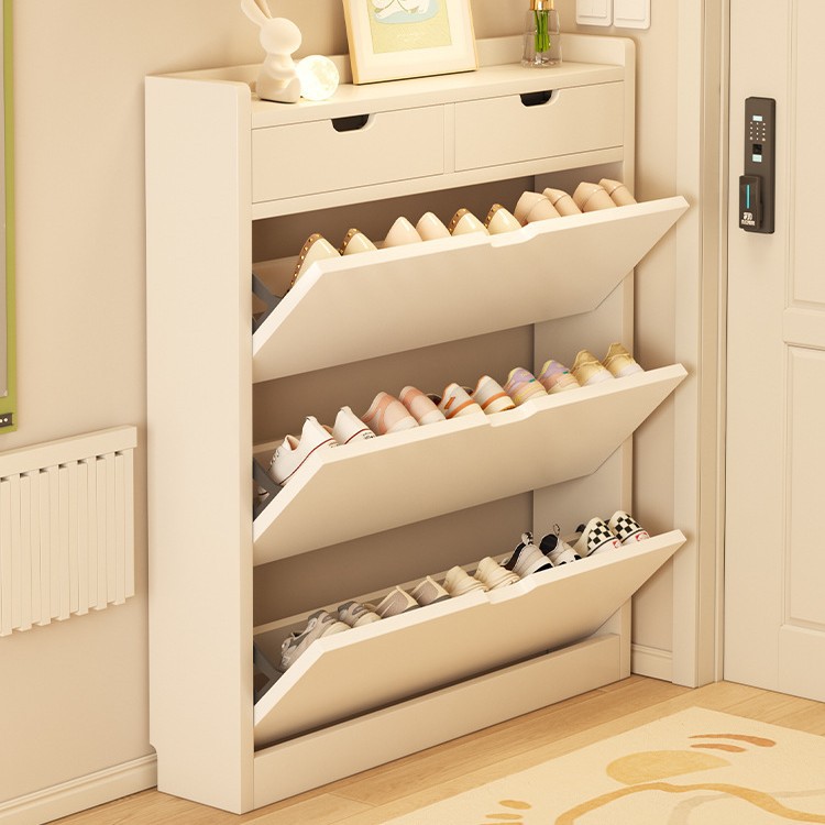 Solid Wood Ultra-Thin Tipping Shoe Cabinet Simple Modern Home Door Storage Cabinet Integrated Wall-Mounted Entrance Storage Cabinet Shoe Rack