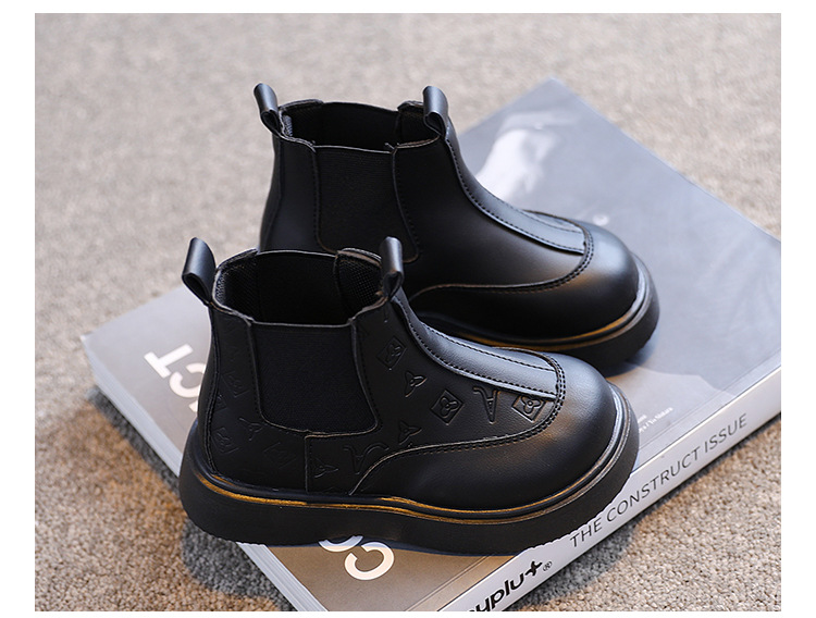 Bottes Martin en cuir à semelle souple pour fille et garçon, bottes simples noires, Style britannique, à la mode, courtes, nouvelle collection automne 2023_voghion.com