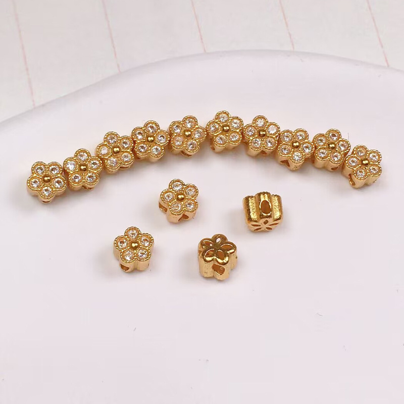 s925 silver gold-plated White Diamond five-petal flower accessories bracelet necklace string decoration diy handmade beads semi-finished products