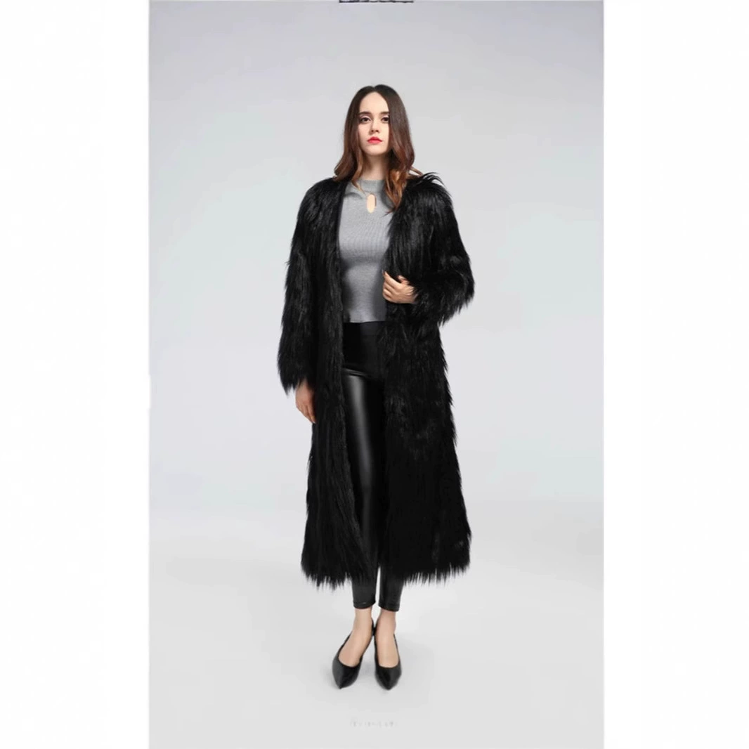 Трансграничная 2025 новая супер длинная королева фана пляжная шерстяная куртка пальто из искусственного меха сексуальная ветровка