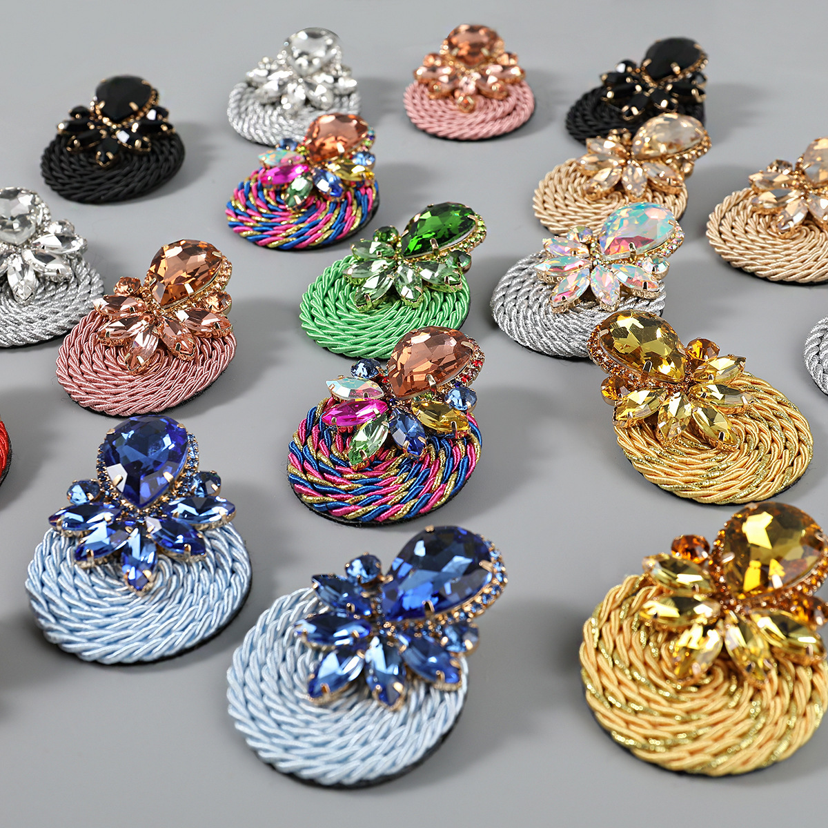 30g Weight Iron Ear Needle Material Rhinestones, Glass Inlay Material Ear Studs Classification 1 Pair Quantity Holiday, Party Occasion Polyester, Glass Material Color Block Pattern Unisex Gender Braid Design Ethnic Style, Shiny Style 1 Pair Ethnic Style Shiny Color Block Braid Polyester Glass Rhinestones Glass Ear Studs 11