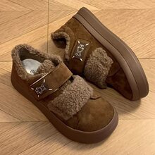 复古港风厚底魔术贴棉鞋女春夏加绒学生百搭增高保暖板鞋