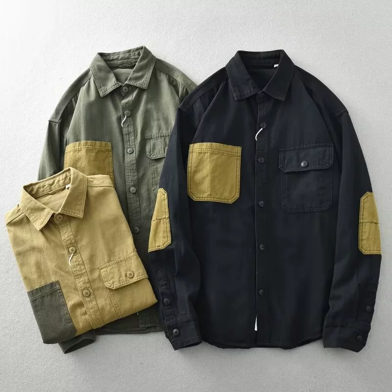 Мужская рубашка в стиле пэчворк, рабочая куртка, новинка 2024 года, весенне-осенний дизайн, модные и универсальные повседневные рубашки для мальчиков, топы